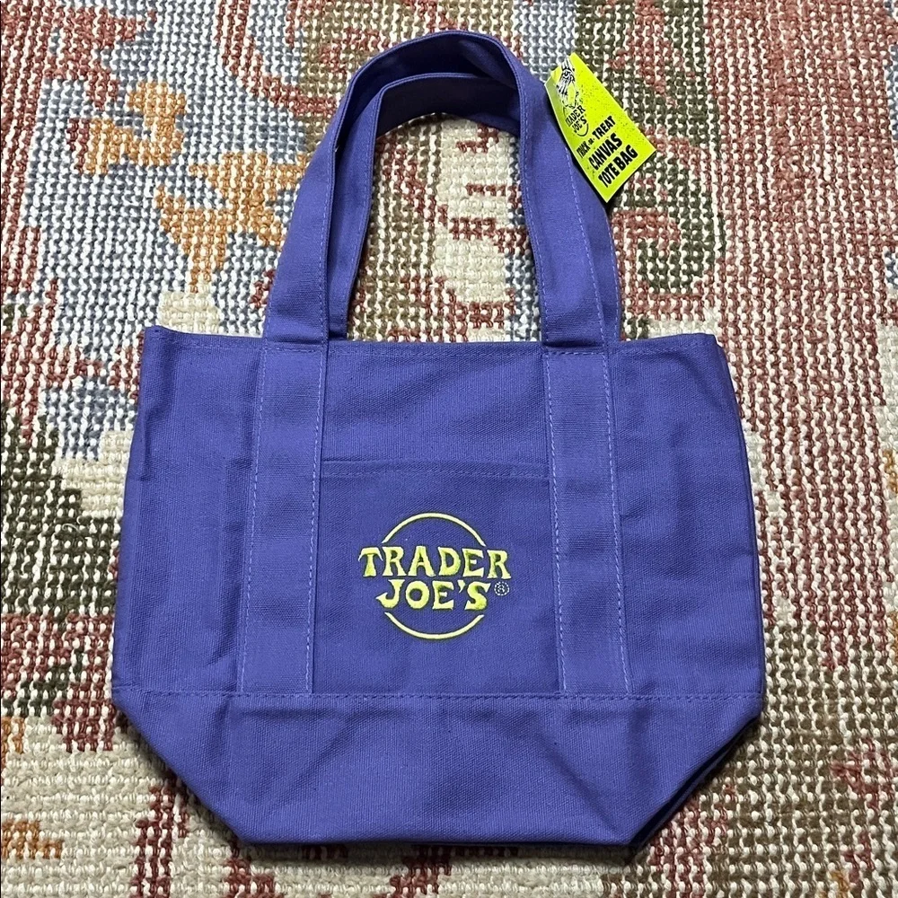 NWT Trader Joe’s Limited Edition Trick or Treat Purple Mini Canvas Tote Bag - Picture 1 of 6